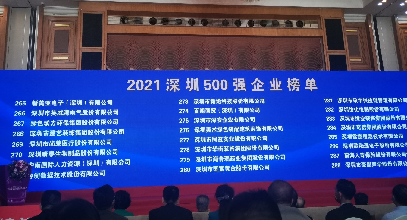 asiagame上榜2021深圳企业500强